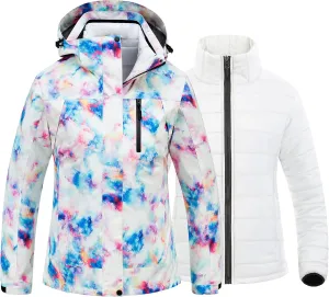 CREATMO US Women's 3 In 1 Waterproof Ski Jacket Windproof Snowboarding Jacket Warm Winter Snow Coat Raincoat