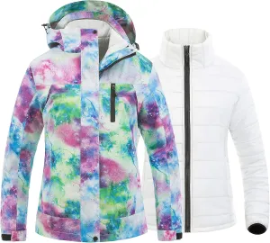 CREATMO US Women's 3 In 1 Waterproof Ski Jacket Windproof Snowboarding Jacket Warm Winter Snow Coat Raincoat