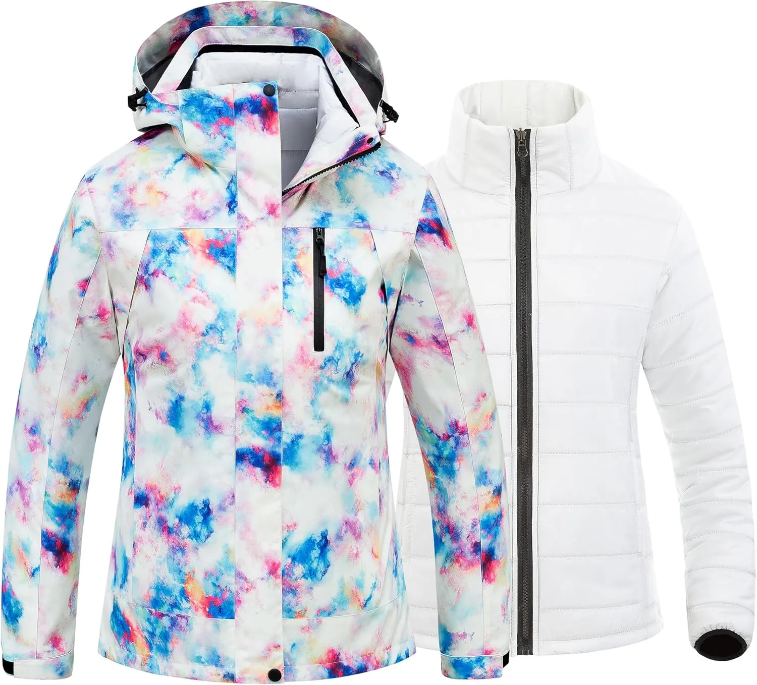 CREATMO US Women's 3 In 1 Waterproof Ski Jacket Windproof Snowboarding Jacket Warm Winter Snow Coat Raincoat