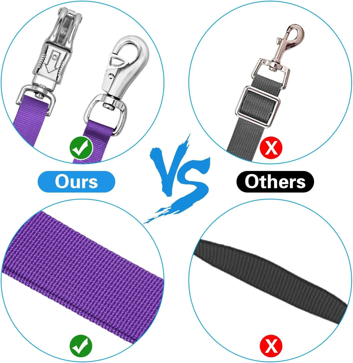Cross Ties for Trailers, Heavy Duty Nylon with Strong Panic Snap and Bull Snap, Adjustable Length 45.2" to 78.7", Professional Horse Supplies (Purple)