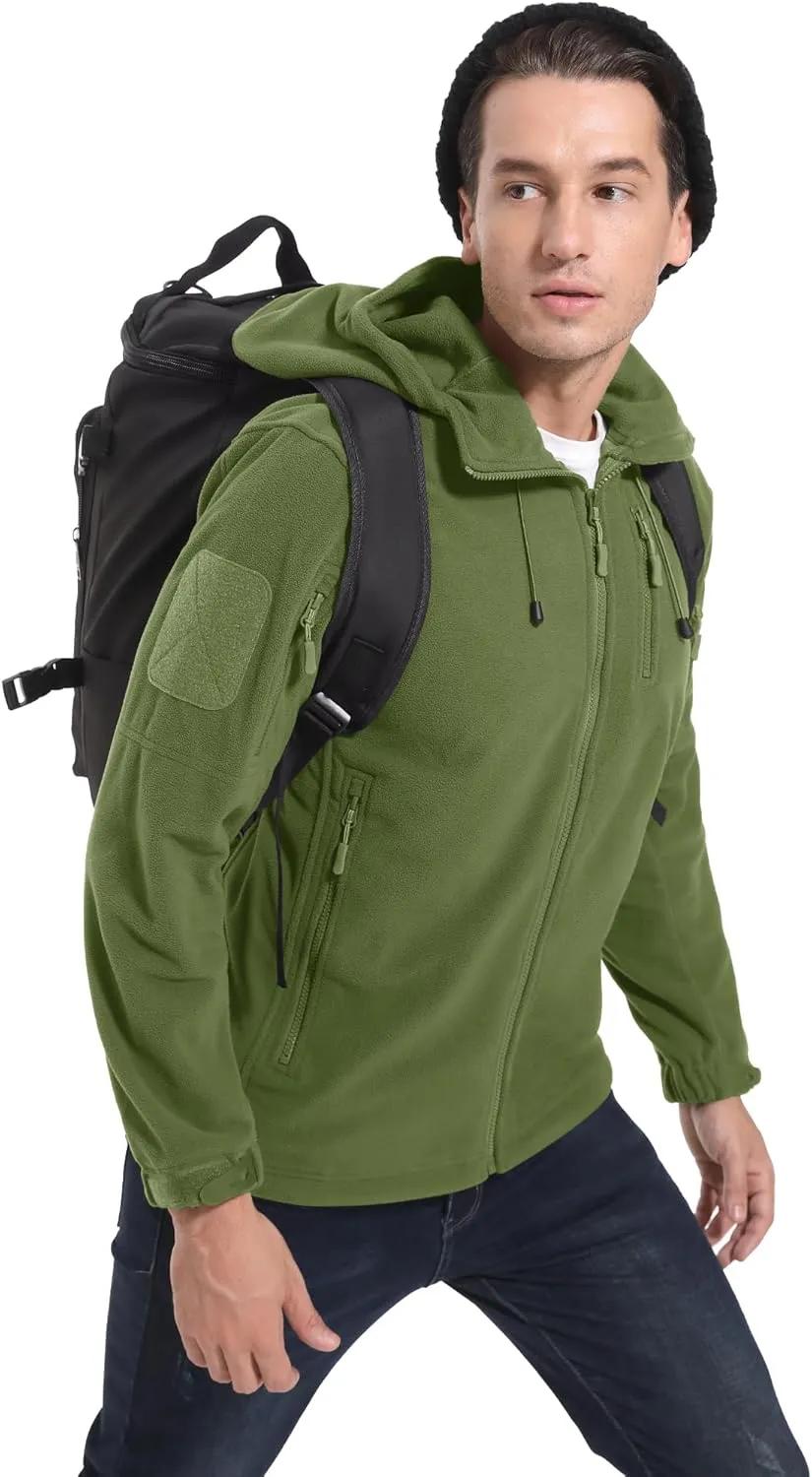 CRYSULLY Men's Fleece Hoodie Jacket Winter Tactical Military Windproof Jackets Coat