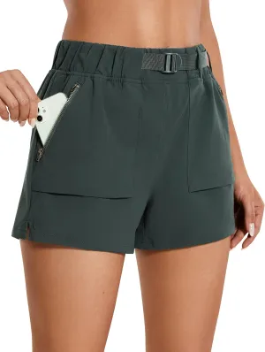 CRZ YOGA Women's Waterproof Stretch Hiking Shorts Mid Rise Summer for Outdoor Golf Workout with Zip Pockets Belt - 3''