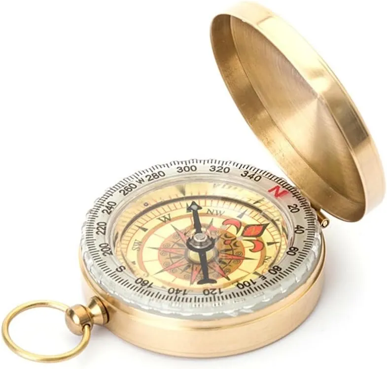CSCDD Outdoor Brass Compass with Clamshell Retro Pointer Luminous Pocket Watch Compass