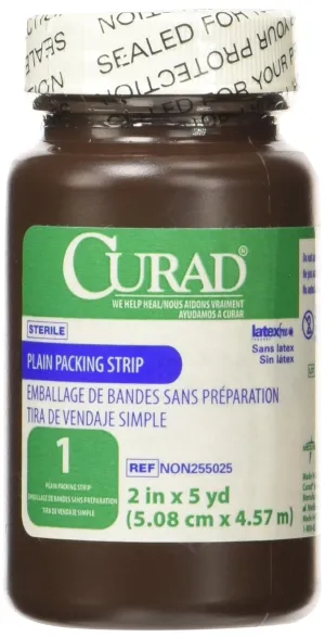 CURAD Sterile Plain Packing Gauze Strips, 2" x 5 yds., Essential Wound Care Supplies, Pack of 12