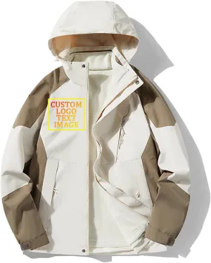 Custom Men's Women's 3-in-1 Ski Jacket Windproof Waterproof Raincoat Fleece Insulated Winter Hooded Coat