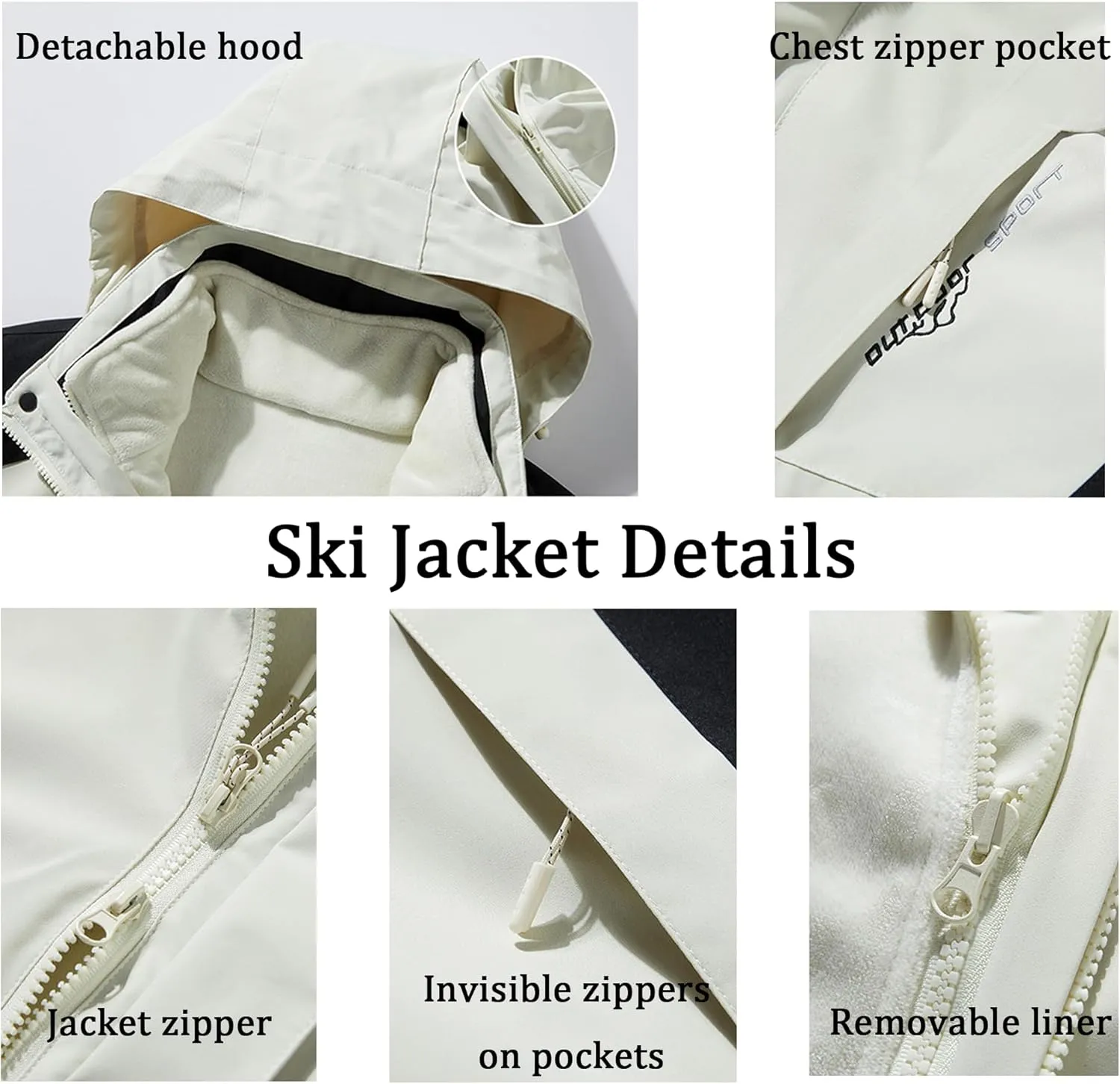 Custom Men's Women's 3-in-1 Ski Jacket Windproof Waterproof Raincoat Fleece Insulated Winter Hooded Coat