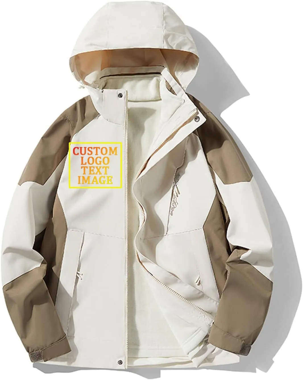 Custom Men's Women's 3-in-1 Ski Jacket Windproof Waterproof Raincoat Fleece Insulated Winter Hooded Coat