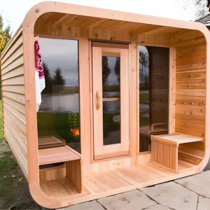 Customize Outdoor Sauna 6-10 Person, Canadian Hemlock, Red Cedar Sauna, Porch Option, Glass Window Option, Wood Burning Stove or Harvia Heater with Rocks, with ETL Certificate(0-195 °F)