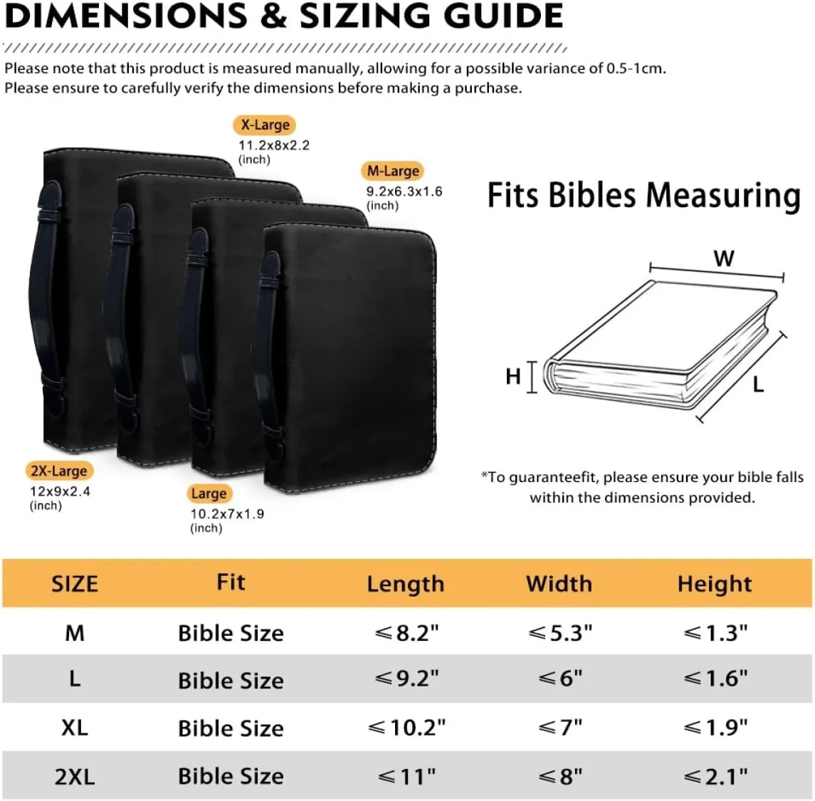 Customized Bible Cover Case for Women Personalized with Pictures Name Logo Bible Carrier Bag with Handle, 1PC, Blank Black, Fit 8"x11" Bible