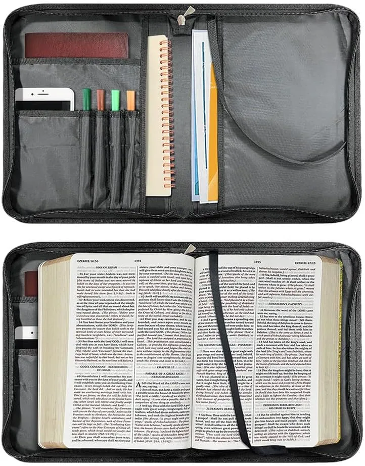 Customized Bible Cover Case for Women Personalized with Pictures Name Logo Bible Carrier Bag with Handle, 1PC, Blank Black, Fit 8"x11" Bible