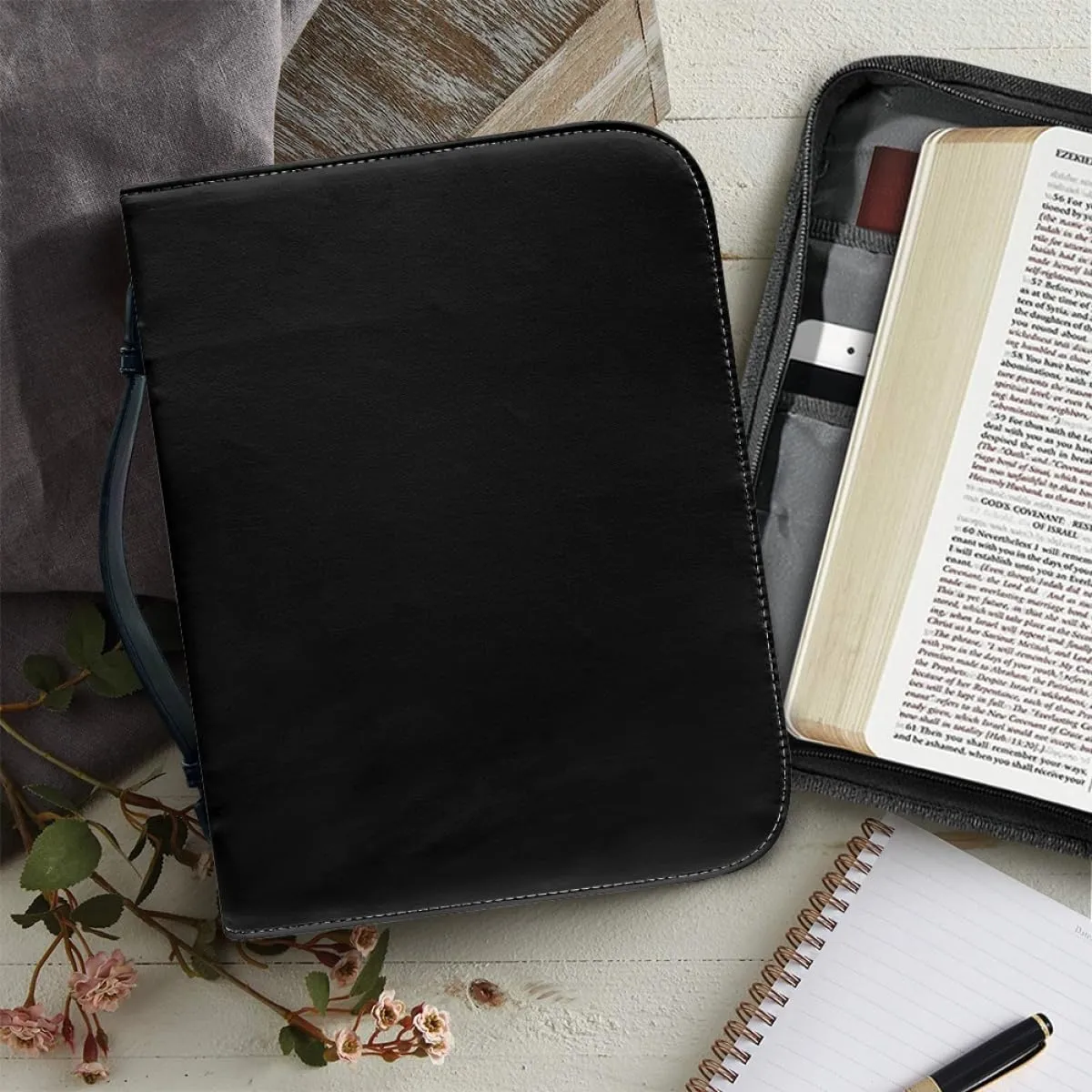 Customized Bible Cover Case for Women Personalized with Pictures Name Logo Bible Carrier Bag with Handle, 1PC, Blank Black, Fit 8"x11" Bible