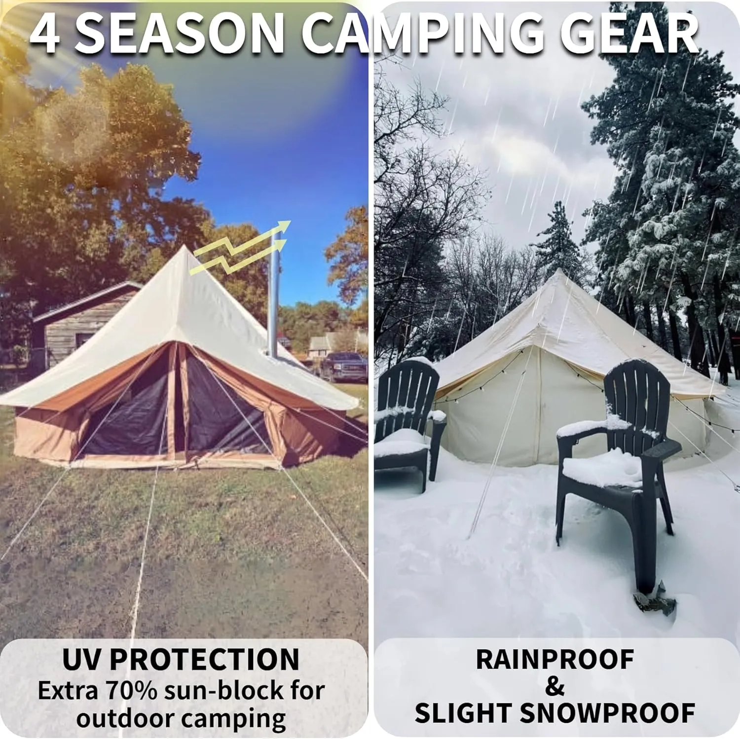 DANCHEL OUTDOOR 4 Season Bell Tent Rain Fly Cover Protector with/No Stove Jack, PU5000mm Waterproof Yurt Tent Tarp Oxford Nylon Glamping Accessories, Beige(9.8-20ft)