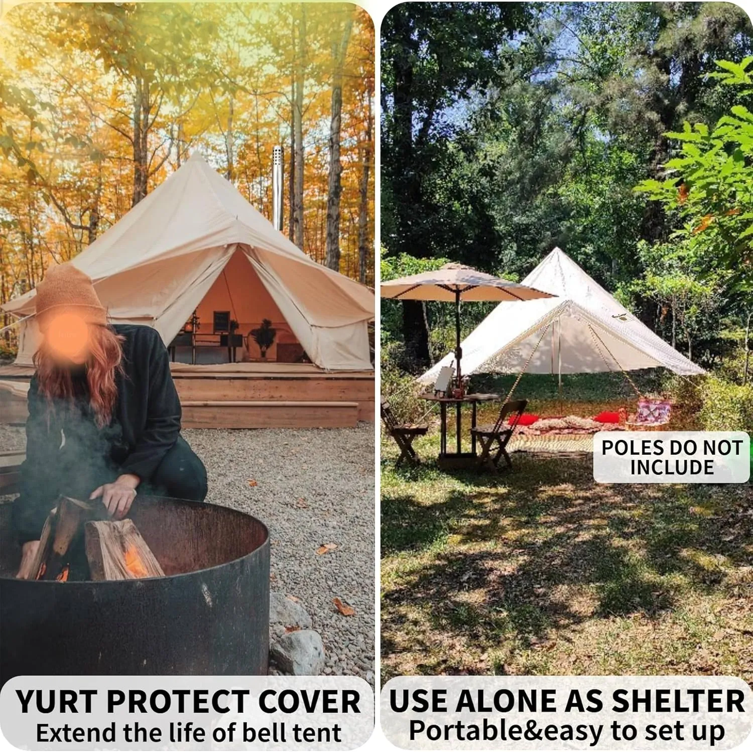 DANCHEL OUTDOOR 4 Season Bell Tent Rain Fly Cover Protector with/No Stove Jack, PU5000mm Waterproof Yurt Tent Tarp Oxford Nylon Glamping Accessories, Beige(9.8-20ft)