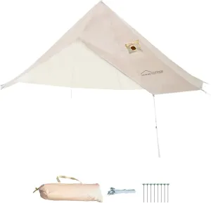 DANCHEL OUTDOOR 4 Season Bell Tent Rain Fly Cover Protector with/No Stove Jack, PU5000mm Waterproof Yurt Tent Tarp Oxford Nylon Glamping Accessories, Beige(9.8-20ft)
