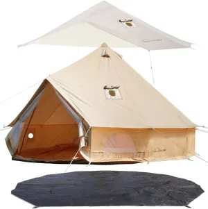 DANCHEL OUTDOOR 4 Season Bell Tent with Rain Fly Stove Jack, Tent Footprint for Yurts All Year Living Glamping, 4m/13ft