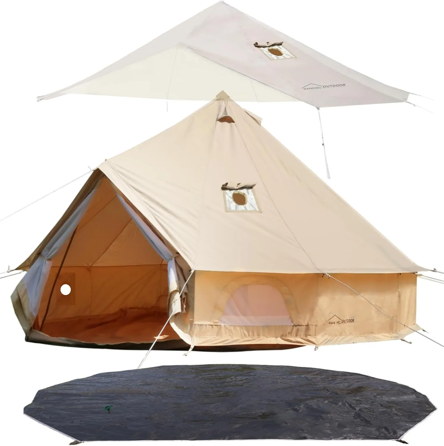 DANCHEL OUTDOOR 4 Season Bell Tent with Rain Fly Stove Jack, Tent Footprint for Yurts All Year Living Glamping, 4m/13ft