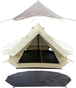 DANCHEL OUTDOOR B2 Waterproof Bell Tent with Tent Footprint Groundsheet and Rain Fly Glamping Accessories for 4 Person