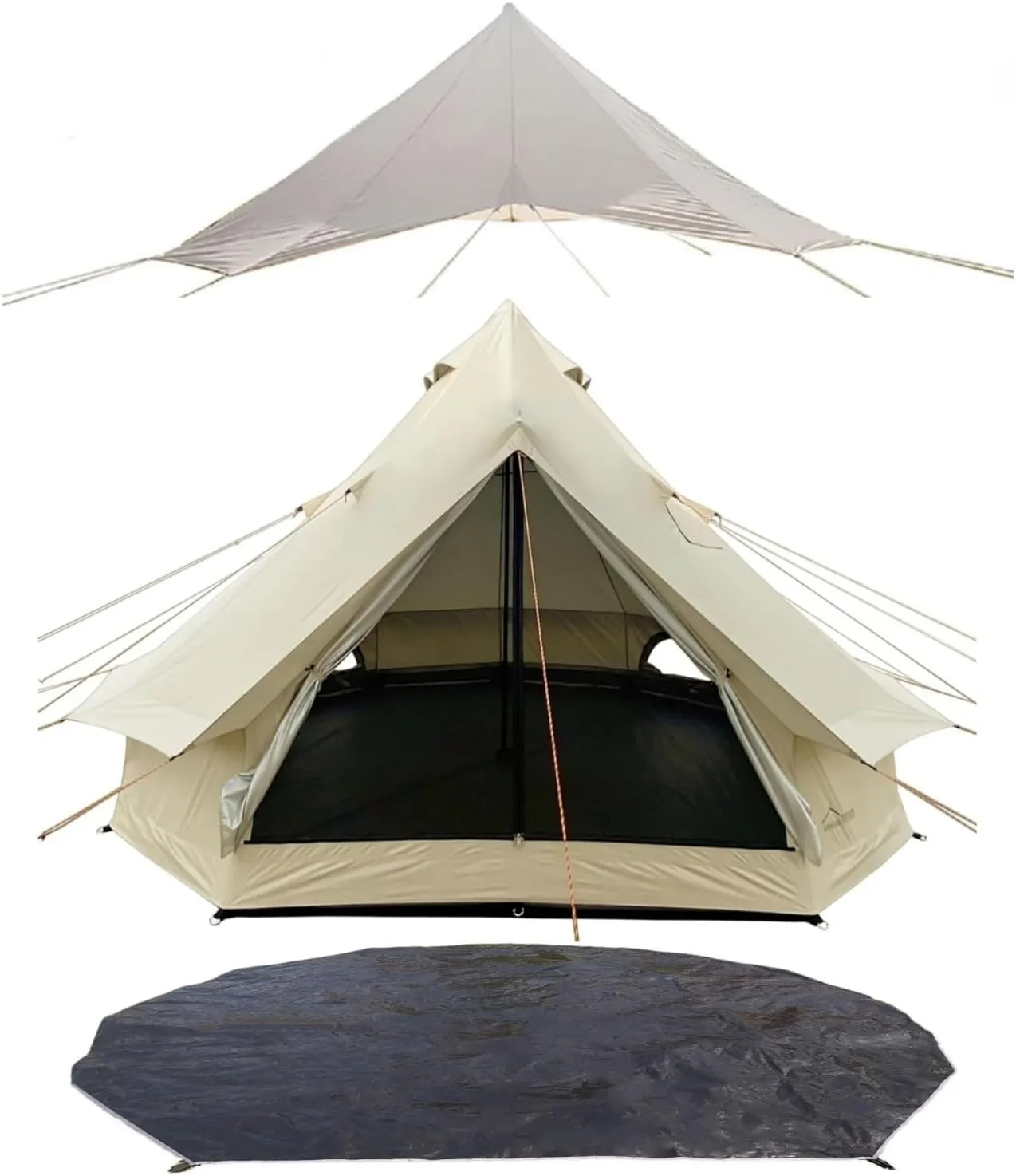 DANCHEL OUTDOOR B2 Waterproof Bell Tent with Tent Footprint Groundsheet and Rain Fly Glamping Accessories for 4 Person