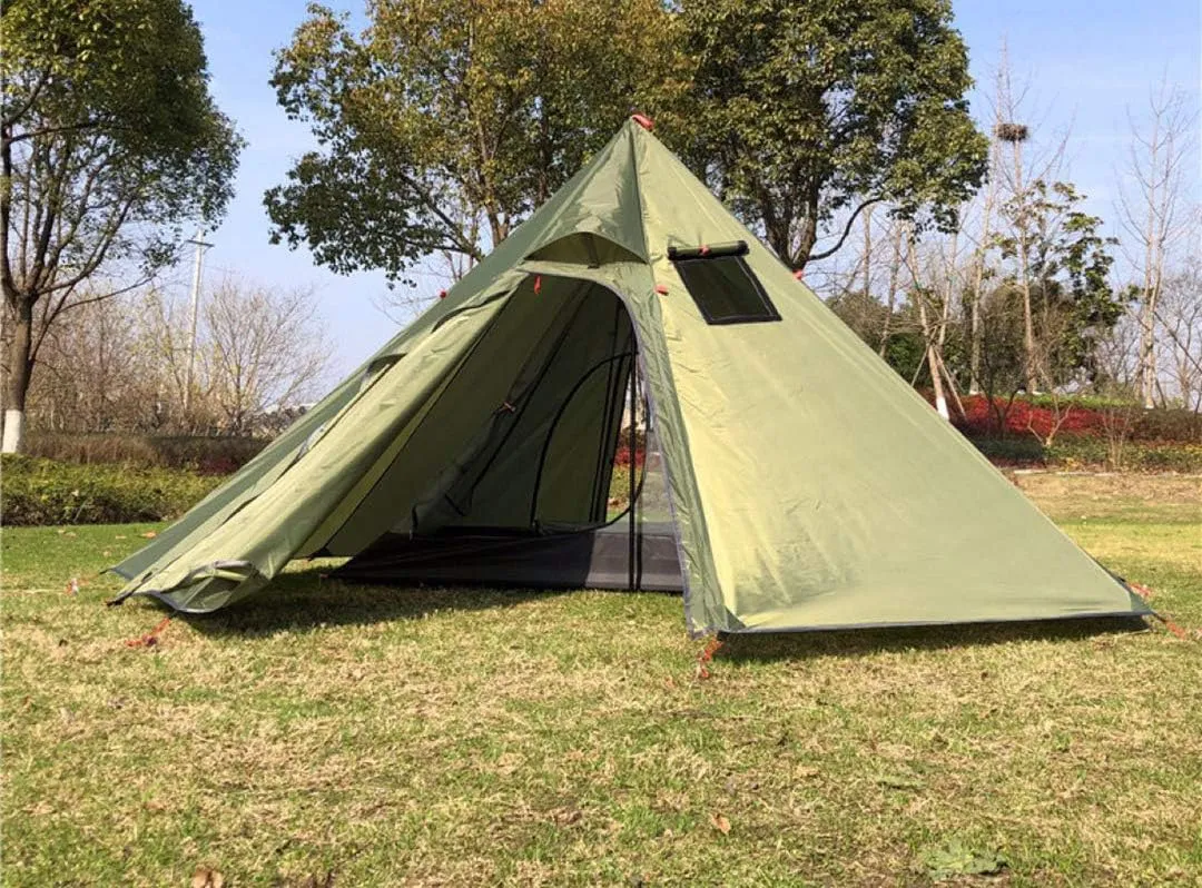 DANCHEL OUTDOOR Backpacking Hot Tent with Stove Jack for 2/4 Person Camping, 4 Season Lighweight Teepee Tent for Hunting Winter Solo Camping,10.5ft/13ft
