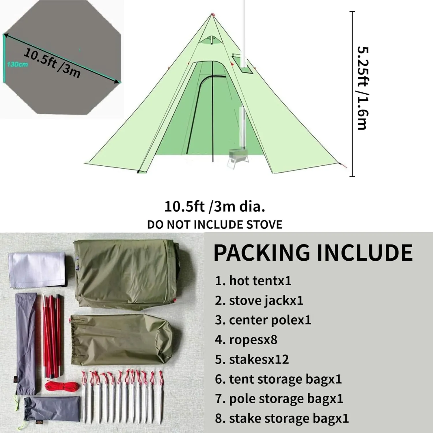 DANCHEL OUTDOOR Backpacking Hot Tent with Stove Jack for 2/4 Person Camping, 4 Season Lighweight Teepee Tent for Hunting Winter Solo Camping,10.5ft/13ft
