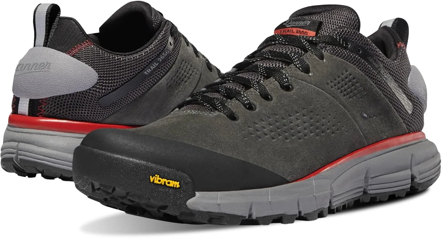 Danner Trail 2650 3” Waterproof Hiking Shoes for Men - Durable Leather & Textile Upper with Breathable Gore-Tex Lining and Vibram Traction Outsole, Dark Gray/Brick Red - 10.5 D