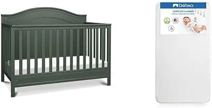 DaVinci Charlie 4 in 1 Convertible Crib in Forest Green and Complete Slumber Crib & Toddler Mattress