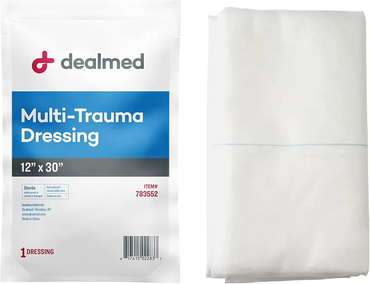 Dealmed 12" x 30" Multi-Trauma Dressing – Sterile Emergency Oversized Pad, Superior Absorbency, Protection and Padding, Wound Care Product for First Aid Kit (Case of 25)
