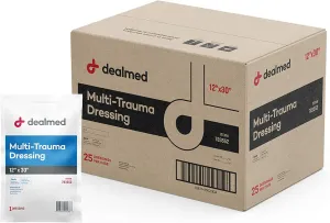 Dealmed 12" x 30" Multi-Trauma Dressing – Sterile Emergency Oversized Pad, Superior Absorbency, Protection and Padding, Wound Care Product for First Aid Kit (Case of 25)