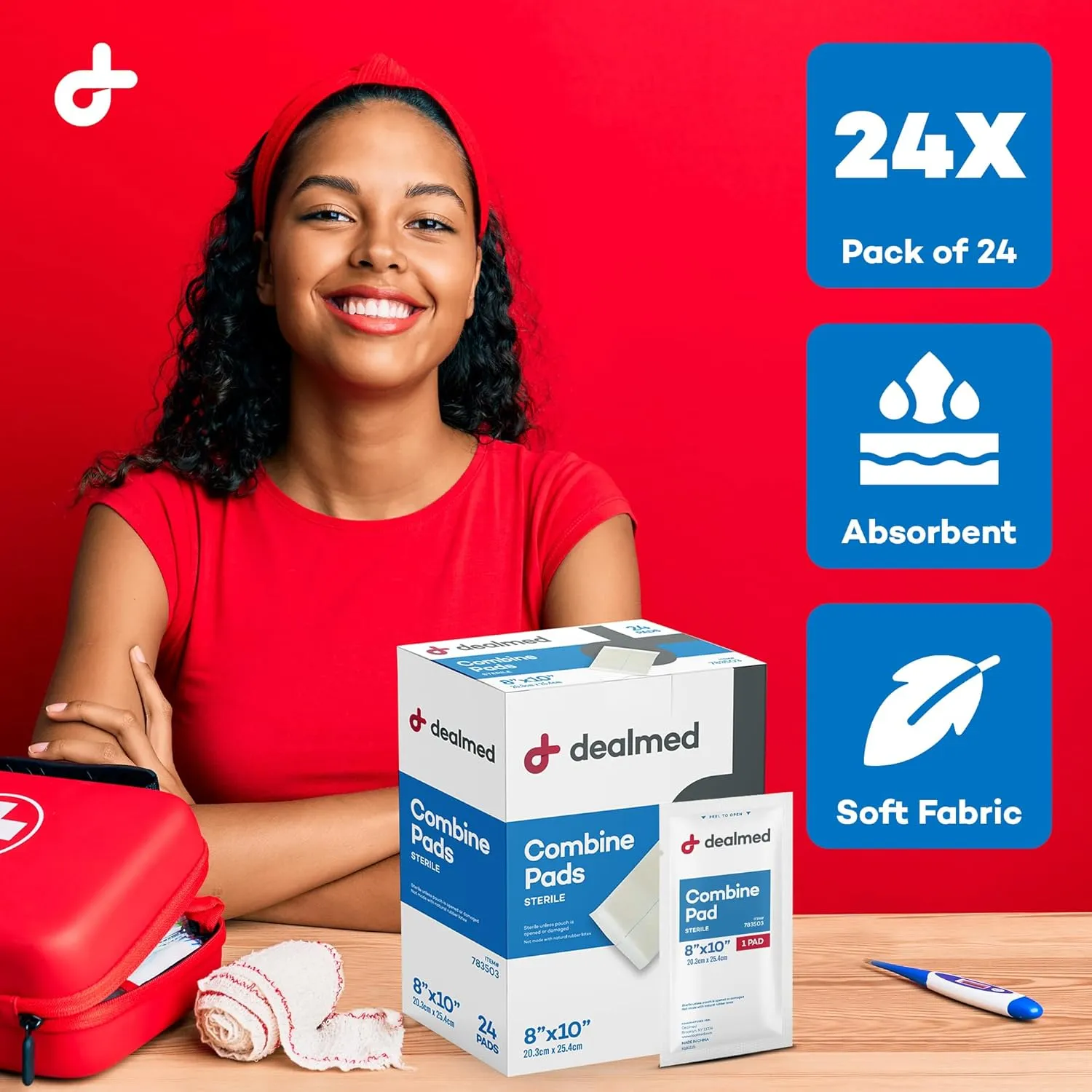 Dealmed Abdominal Combine Pads 8"x10" (360-Case) Sterile Individually Wrapped, ABD Pads, Absorbent, Non Adherent for Wound Care, Drainage, First Aid, 24/Box (Case of 15)