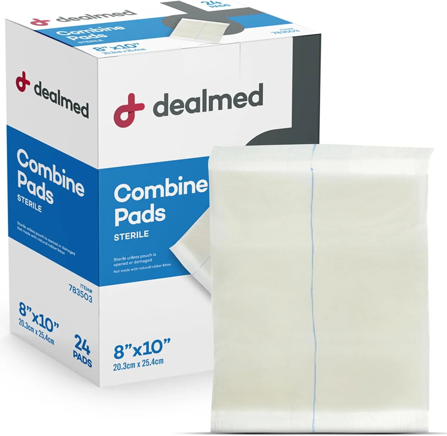 Dealmed Abdominal Combine Pads 8"x10" (360-Case) Sterile Individually Wrapped, ABD Pads, Absorbent, Non Adherent for Wound Care, Drainage, First Aid, 24/Box (Case of 15)