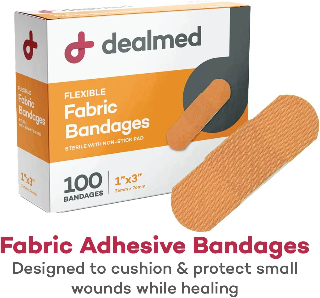 Dealmed Sterile Flexible Fabric Adhesive Bandages – 1x3 Inch – 100/Box - 24 Boxes - Breathable First Aid Strip Pack - Soft Stretch Wound Patch for Medical, Emergency Kits & Clinic