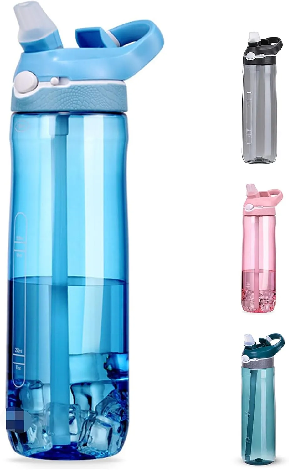 DEARART 24oz Water Bottles With Straw, 100% Leakproof BPA FREE Hidden Nozzle, Flip Up Clear Water Bottle With Handle Easy Carried, Suit Office Sports Travel Gym Yoga, Light Blue