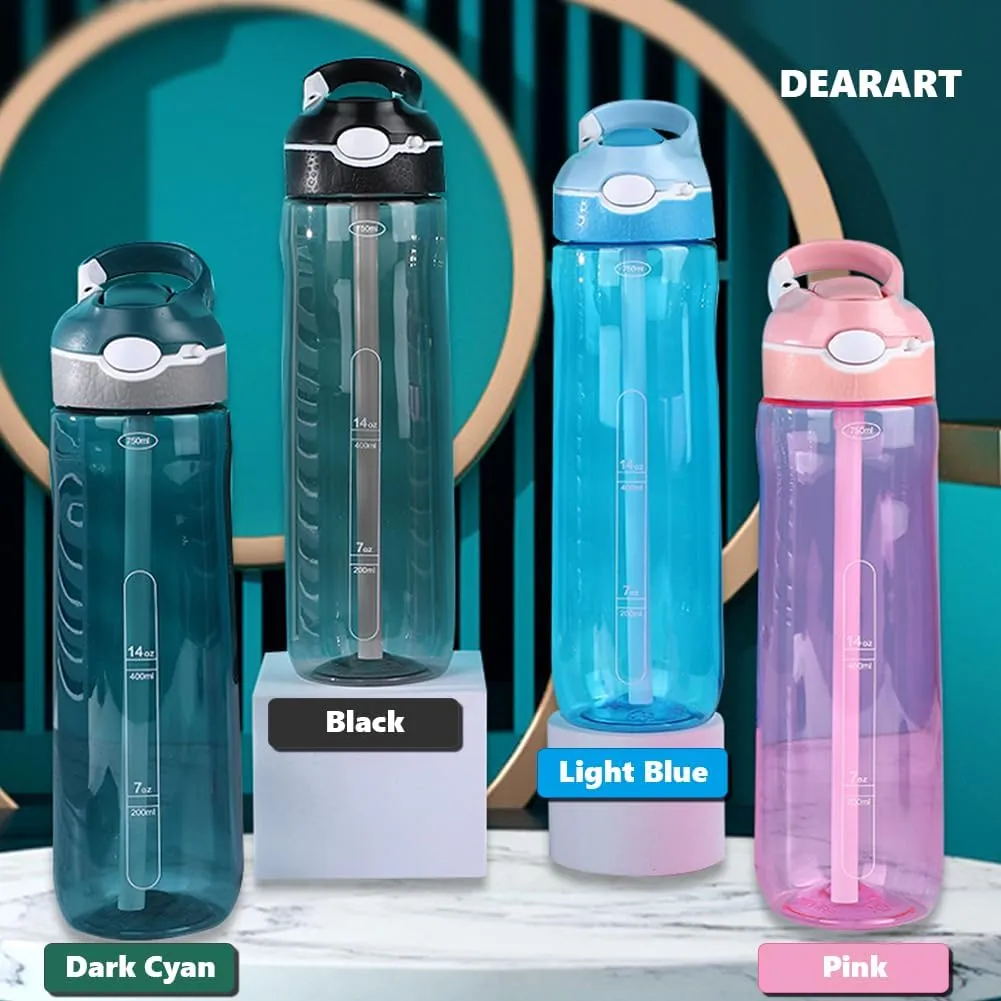 DEARART 24oz Water Bottles With Straw, 100% Leakproof BPA FREE Hidden Nozzle, Flip Up Clear Water Bottle With Handle Easy Carried, Suit Office Sports Travel Gym Yoga, Light Blue