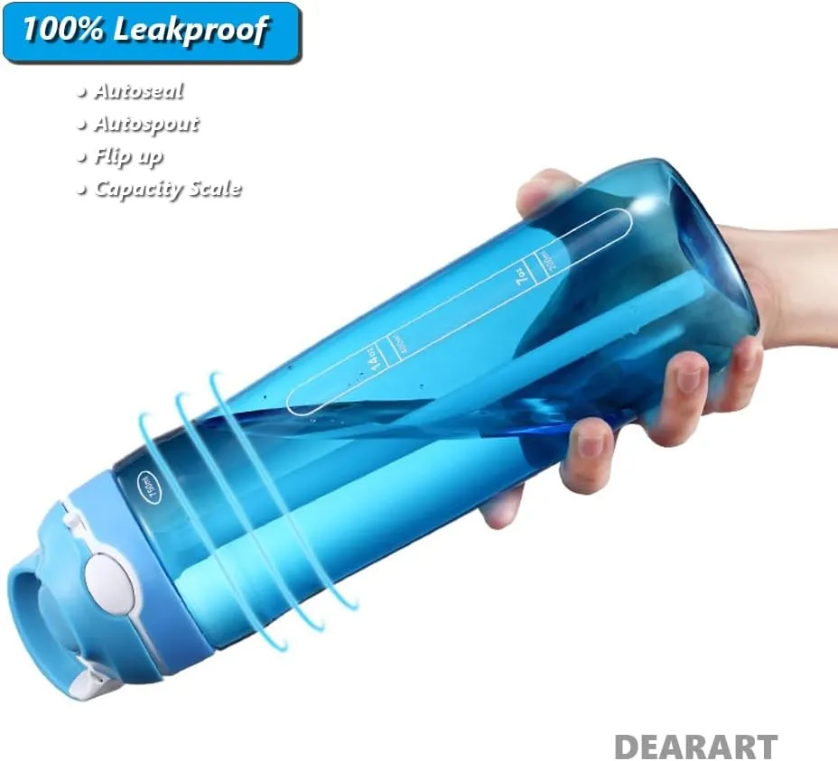 DEARART 24oz Water Bottles With Straw, 100% Leakproof BPA FREE Hidden Nozzle, Flip Up Clear Water Bottle With Handle Easy Carried, Suit Office Sports Travel Gym Yoga, Light Blue