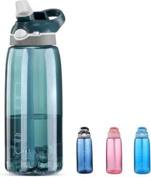 DEARART 32oz Dark Cyan Water Bottles With Narrow Straw, BPA FREE and Hidden Cup Mouth, Summer Clear Bottle With Handle, Suit Office Sports Work Gym Yoga Traveling etc.