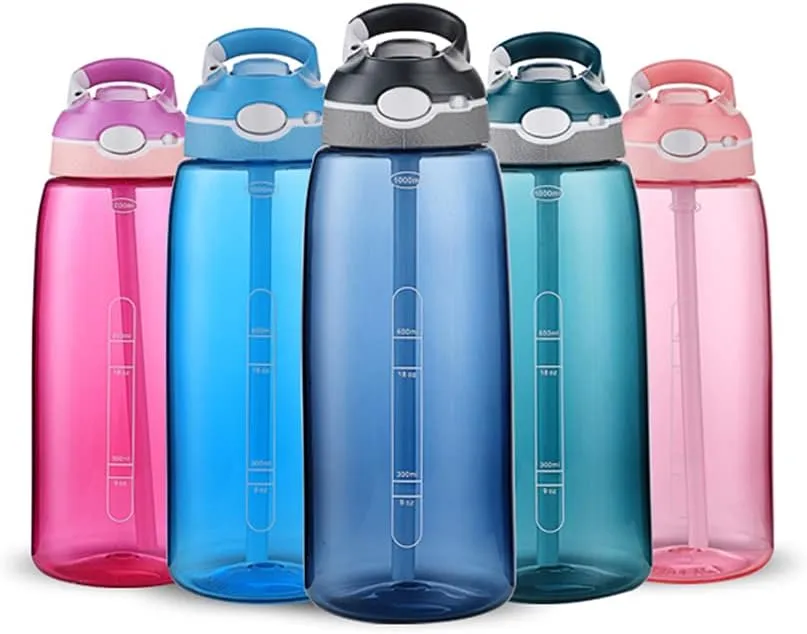 DEARART 32oz Dark Cyan Water Bottles With Narrow Straw, BPA FREE and Hidden Cup Mouth, Summer Clear Bottle With Handle, Suit Office Sports Work Gym Yoga Traveling etc.