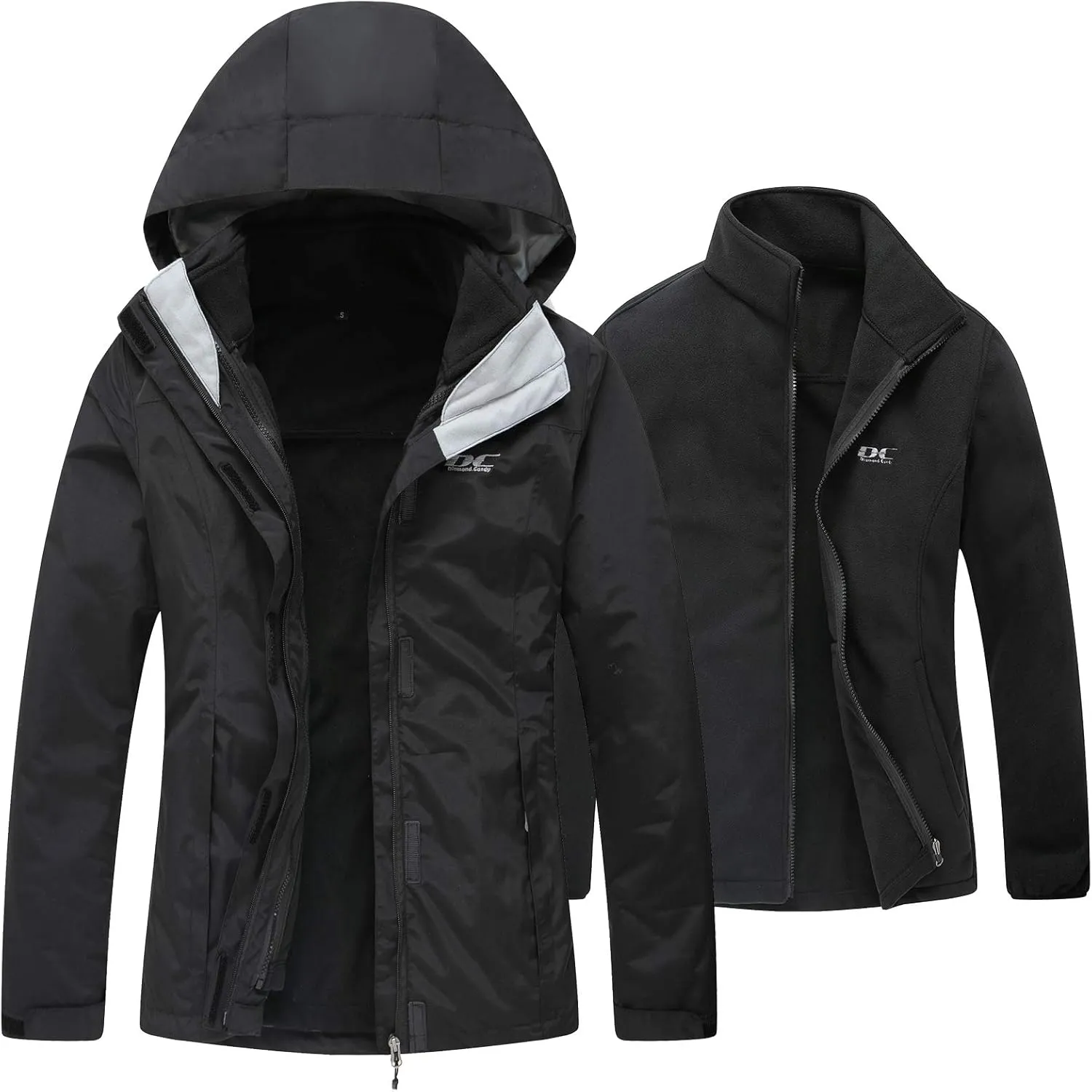 Diamond Candy Womens 3-in-1 Winter Jacket Waterproof Rain Coat with Hood Warm Fleece Ski Jackets