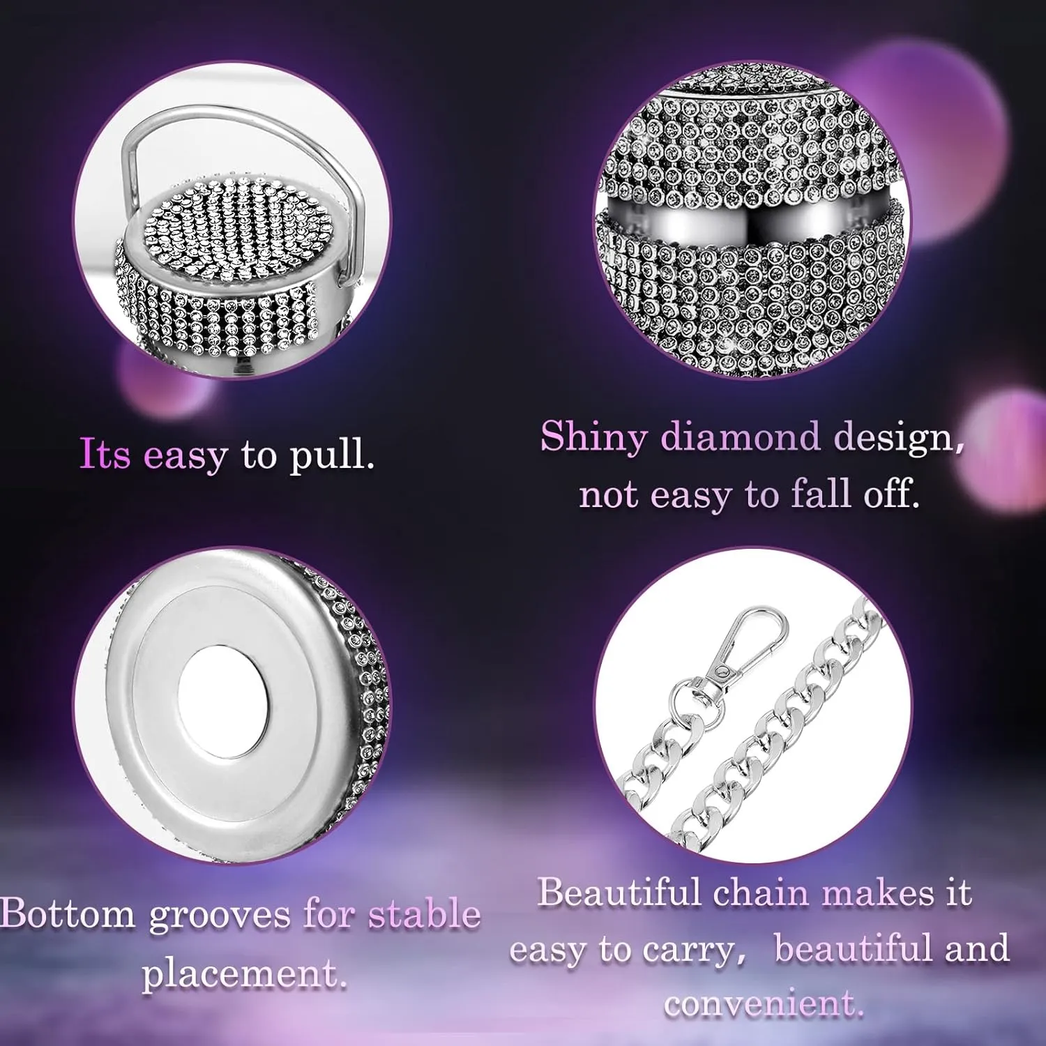 Diamond Water Bottle Bling Rhinestone Stainless Steel Thermal Bottle Refillable Insulated Glitter Water Jug with Chain for Women Girls Gifts(500 ml,Black)