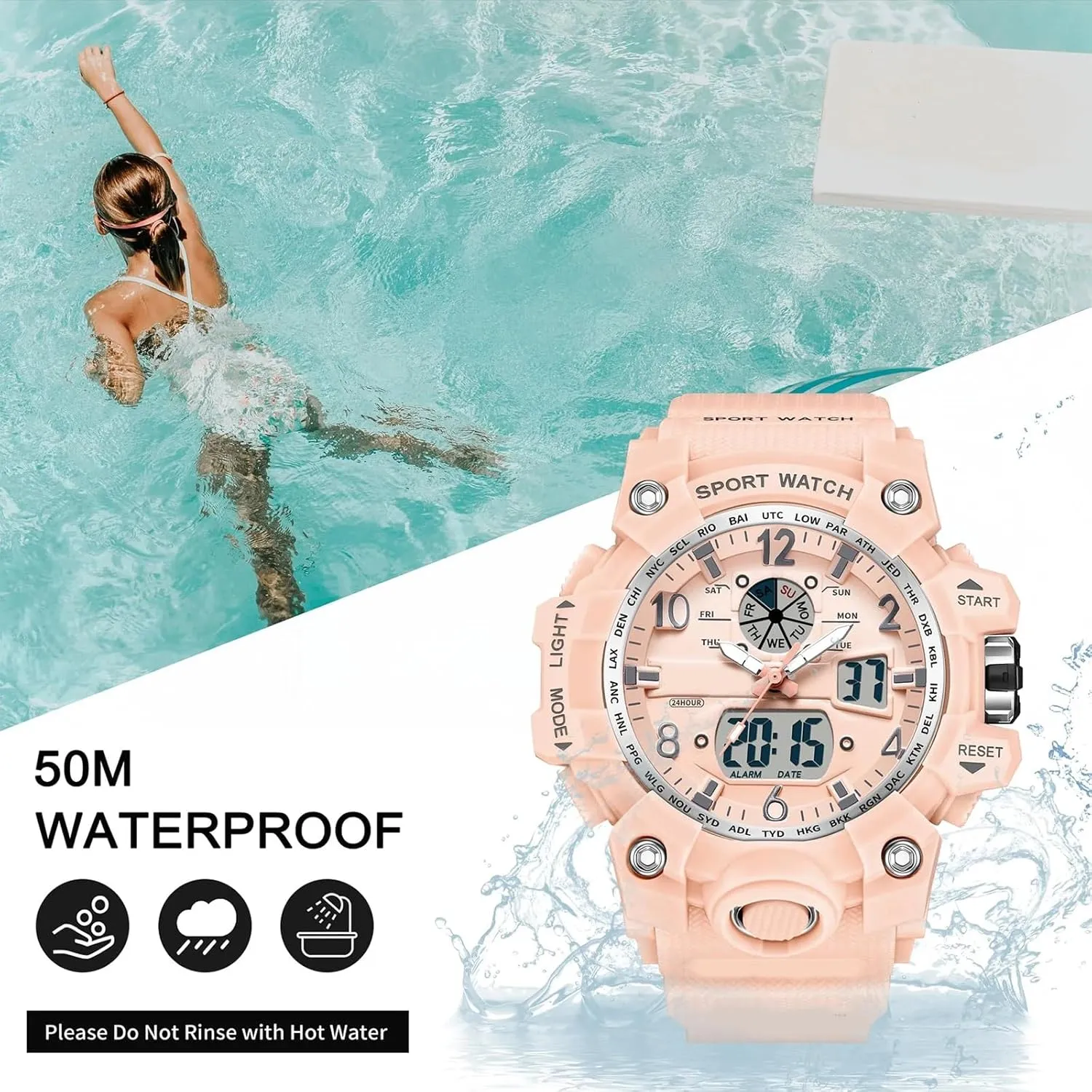 Digital Watch Womens, Military Watch for Tactical Watches Sports Outdoor Waterproof Digial Analog Alarm Stopwatch Big Face Wristwatch