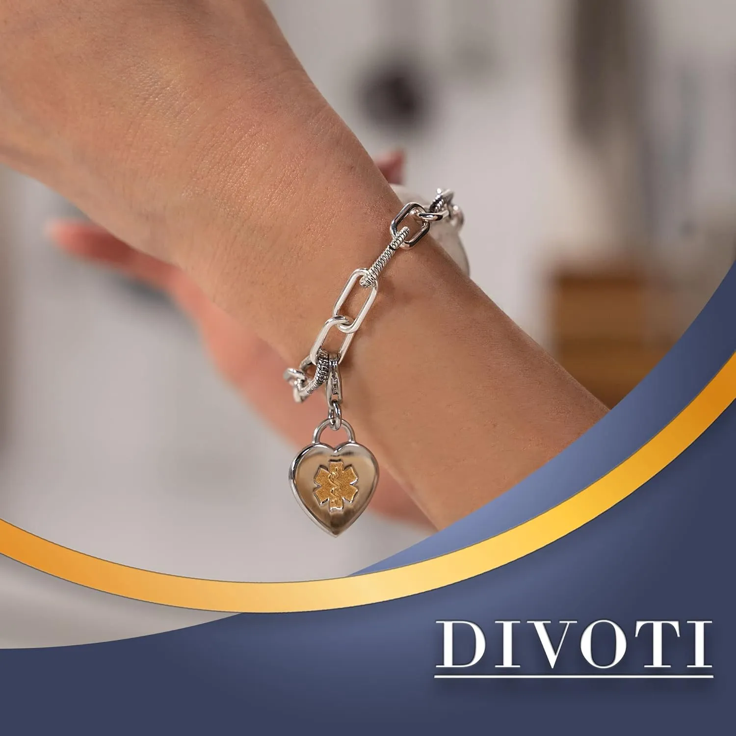 Divoti Deep Custom Laser Engraved Adorable Heart 316L Medical Alert Charm / Medical ID Charm w/ Lobster Clasp with Free Engraving