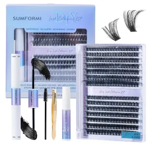 DIY Lash Extension Kit Natural Eyelash Extension Kit Wispy Lash Clusters Kit Waterproof Single Lashes Extension Kit Natural Look Eyelash Cluster Lash Kit D Curl 8-16MM at Home 60 80D Natural