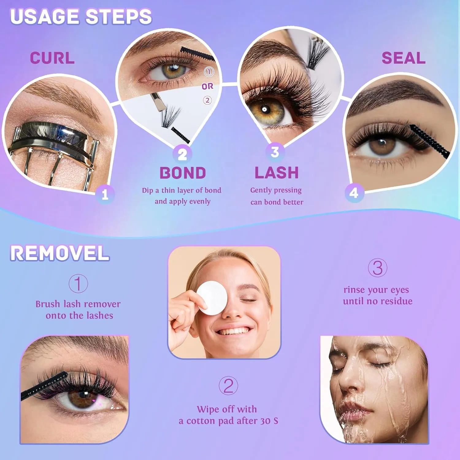 DIY Lash Extension Kit Natural Eyelash Extension Kit Wispy Lash Clusters Kit Waterproof Single Lashes Extension Kit Natural Look Eyelash Cluster Lash Kit D Curl 8-16MM at Home 60 80D Natural