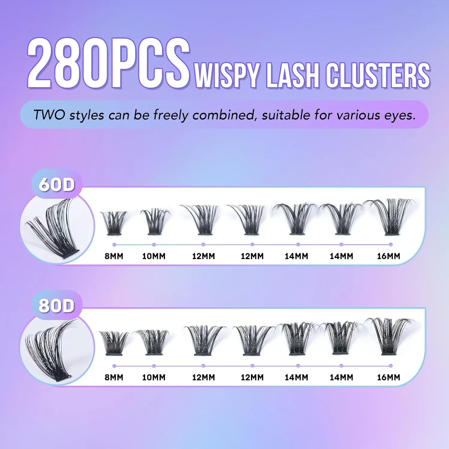 DIY Lash Extension Kit Natural Eyelash Extension Kit Wispy Lash Clusters Kit Waterproof Single Lashes Extension Kit Natural Look Eyelash Cluster Lash Kit D Curl 8-16MM at Home 60 80D Natural
