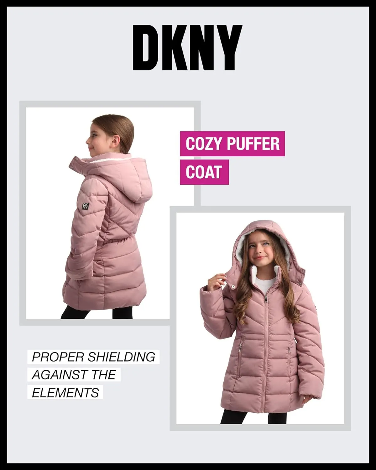 DKNY Girls’ Winter Coat – Heavyweight Anorak Puffer Coat with Cinched Waist – Sherpa Lined Insulated Jacket for Girls (4-16)