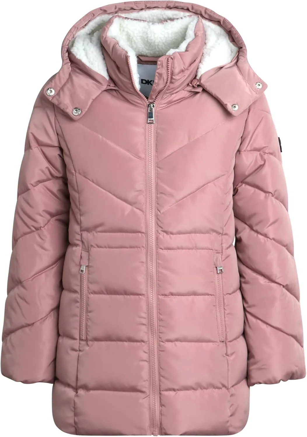 DKNY Girls’ Winter Coat – Heavyweight Anorak Puffer Coat with Cinched Waist – Sherpa Lined Insulated Jacket for Girls (4-16)