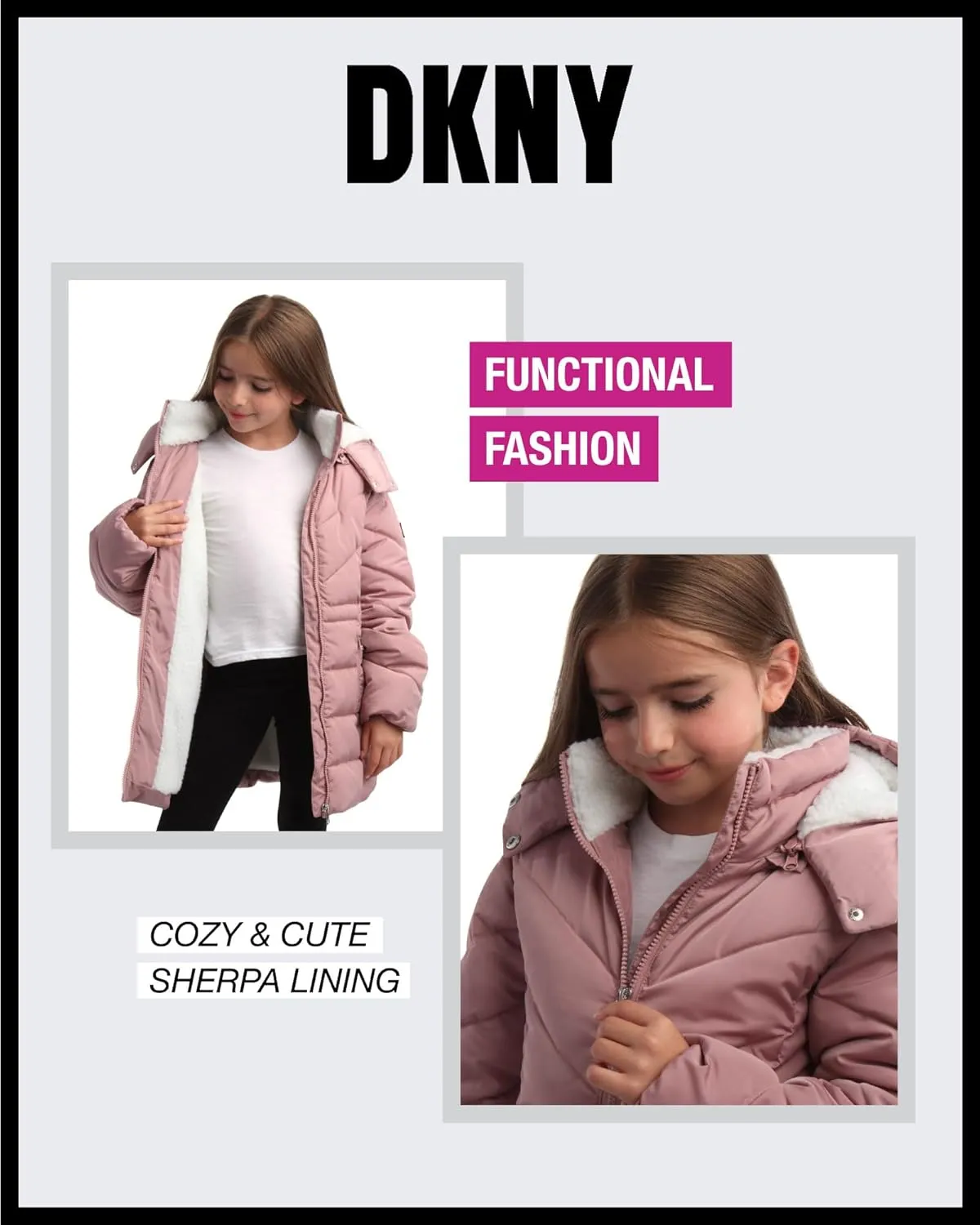 DKNY Girls’ Winter Coat – Heavyweight Anorak Puffer Coat with Cinched Waist – Sherpa Lined Insulated Jacket for Girls (4-16)