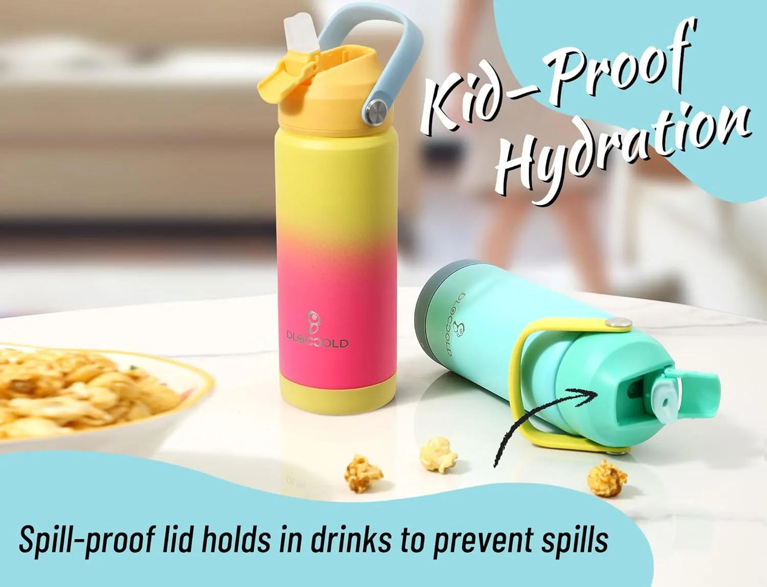 DLOCCOLD 18oz Kids Insulated Water Bottle with Leak Proof Straw Lid, Double Wall Vacuum Stainless Steel Water Bottle with Silicone Boot, Reusable Tumbler for Travel, Boys, Girls