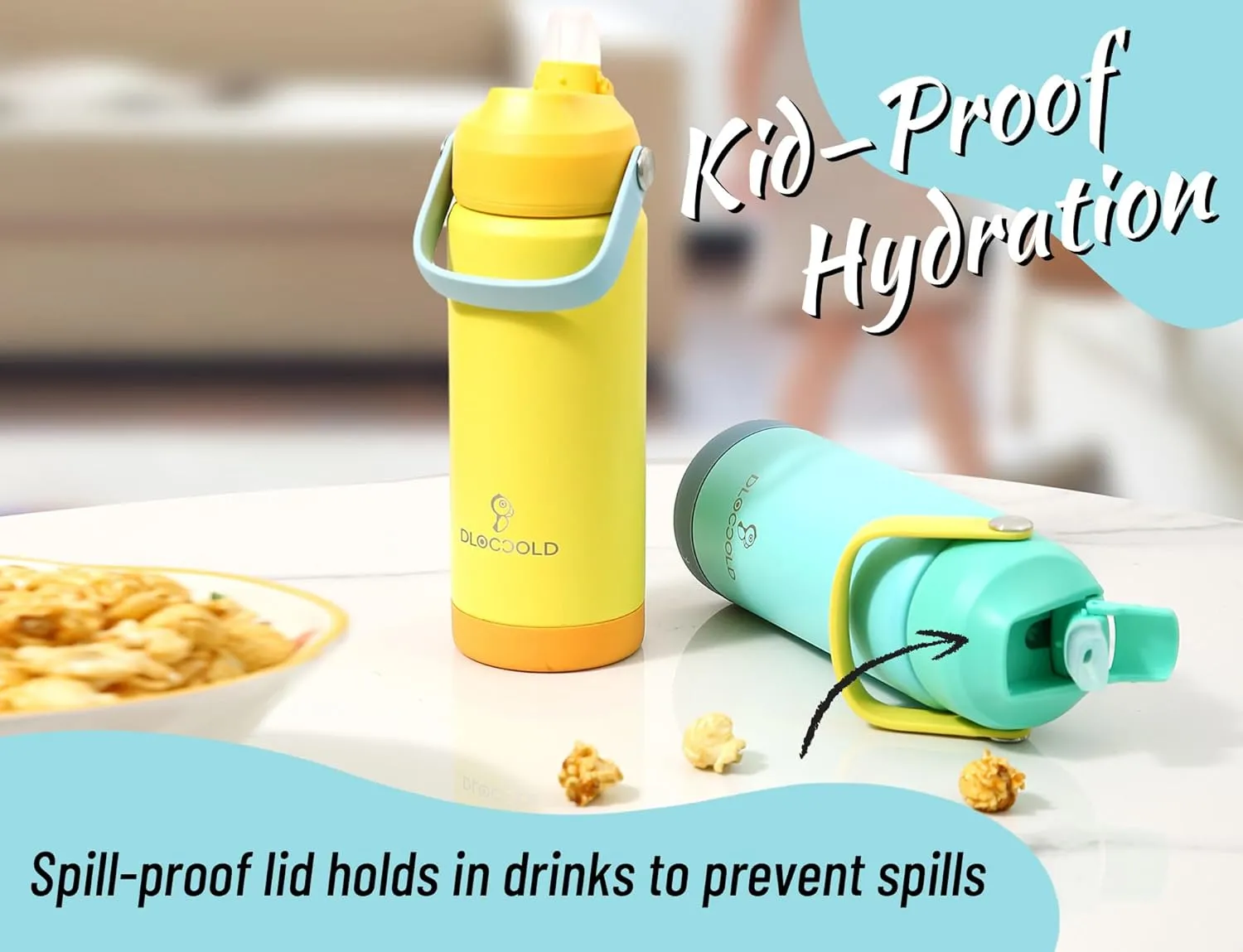 DLOCCOLD 18oz Kids Insulated Water Bottle with Leak Proof Straw Lid, Double Wall Vacuum Stainless Steel Water Bottle with Silicone Boot, Reusable Tumbler for Travel, Boys, Girls