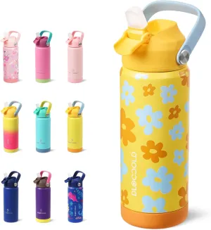 DLOCCOLD 18oz Kids Insulated Water Bottle with Leak Proof Straw Lid, Double Wall Vacuum Stainless Steel Water Bottle with Silicone Boot, Reusable Tumbler for Travel, Boys, Girls