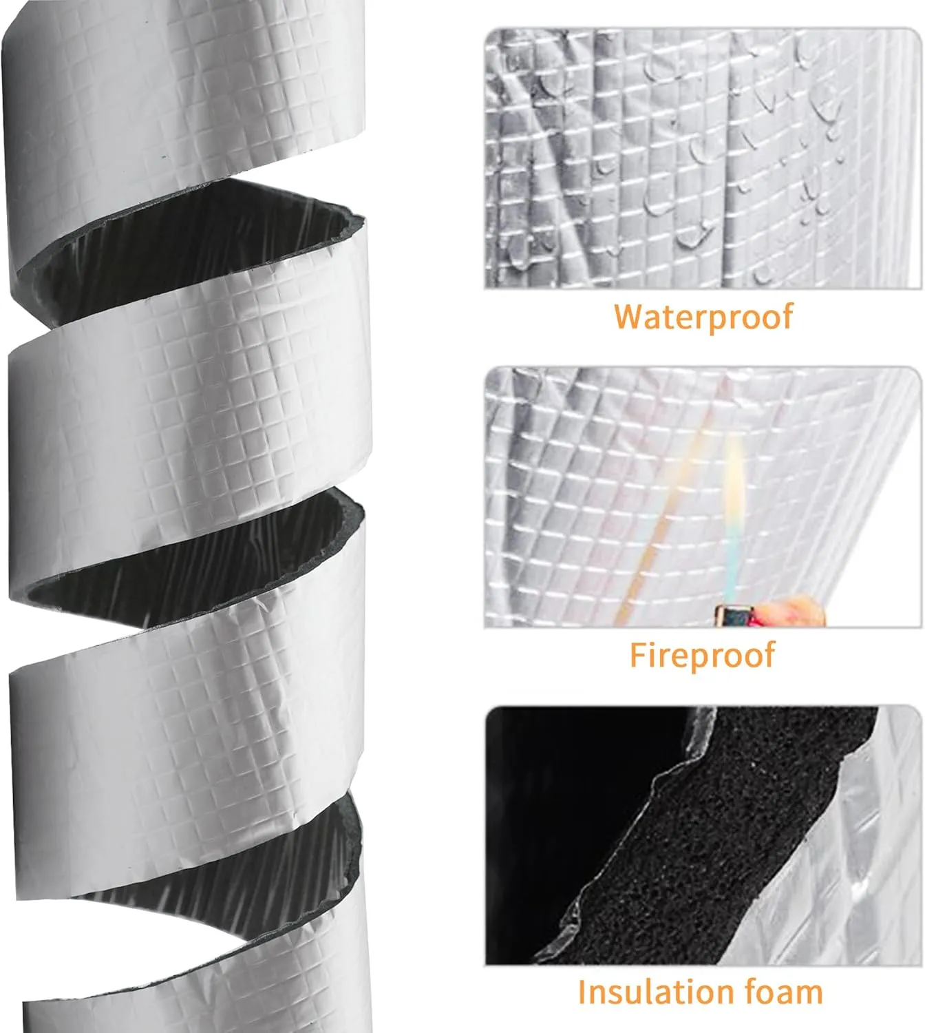 DOBTIM Foam Foil Pipe Insulation Wrap 4 in x 32 ft,Reflective Foil Insulation Tape Self Adhesive with High Resilience for Pipe Insulation Wrap